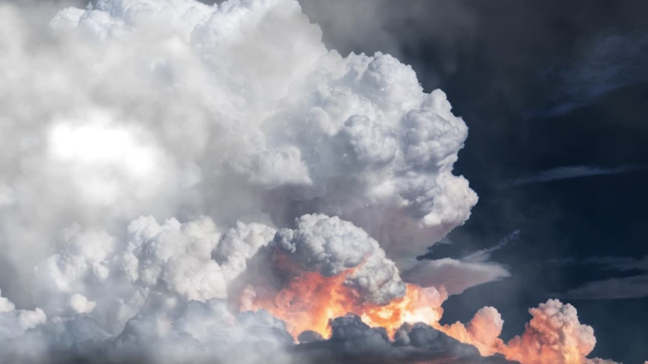 aerial view of dark sky and storm in white clouds
