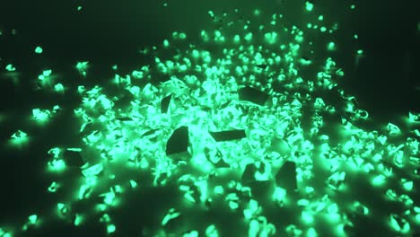 glowing green crystal fragments