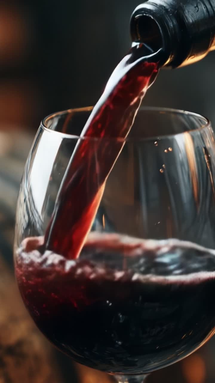Captivadora imagen en la que se sirve vino tinto intenso en una copa de cristal, resaltando el color y la textura de la bebida para una experiencia gastronómica de lujo