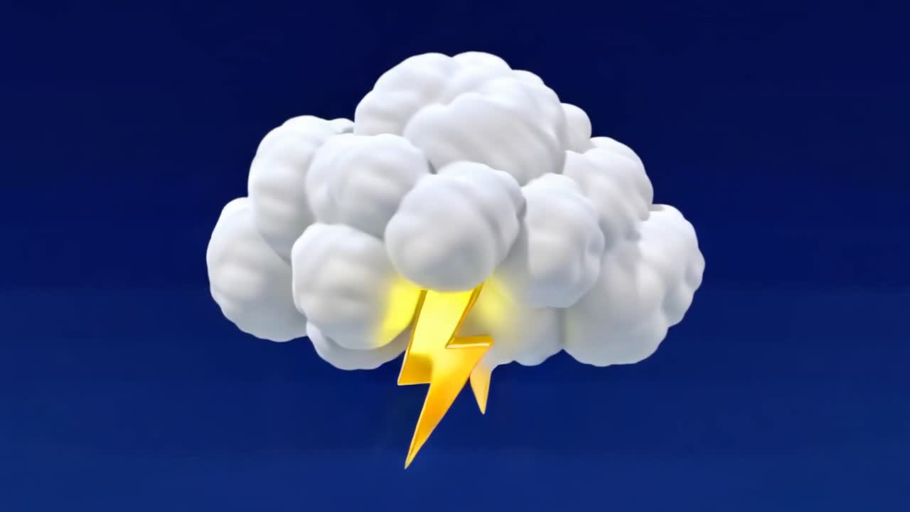 3D-animeret sky med blinkende gylden lyn