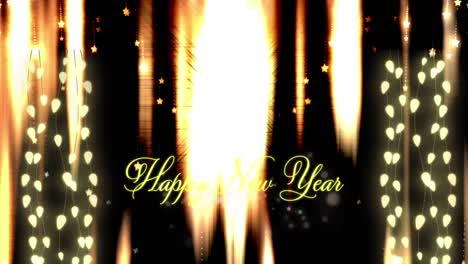 Animation-of-happy-new-year-text-over-fairy-lights-and-stars