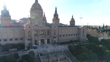 Aerial-View-National-Art-Museum-of-Catalonia-in-Barcelona,-Spain