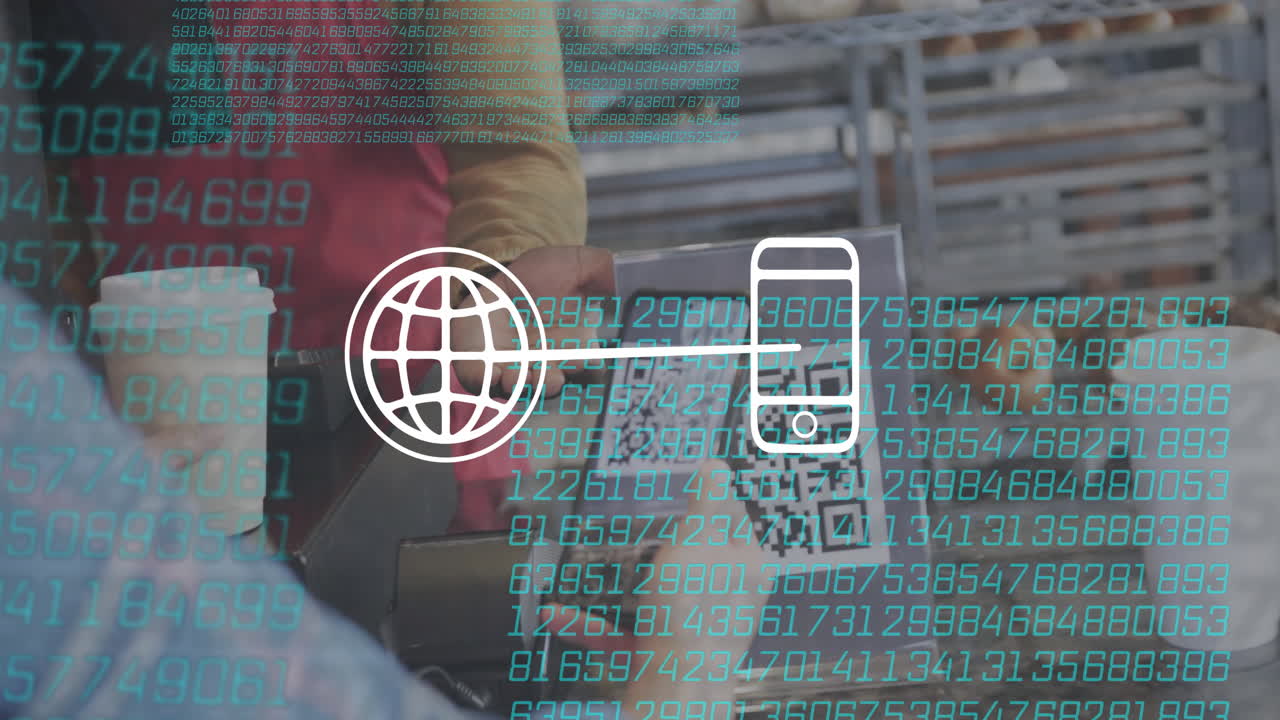 animación de conectividad digital sobre trabajadores en un entorno industrial