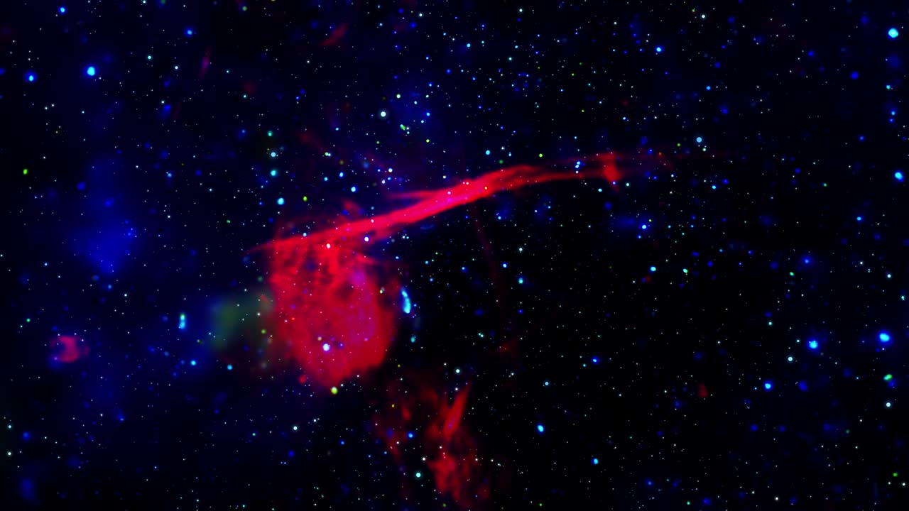 viaje espacial de bucle sin fisuras a través de la nebulosa de la galaxia de la nube azul roja grunge exploración a través del espacio exterior hacia la galaxia brillante de la vía láctea.