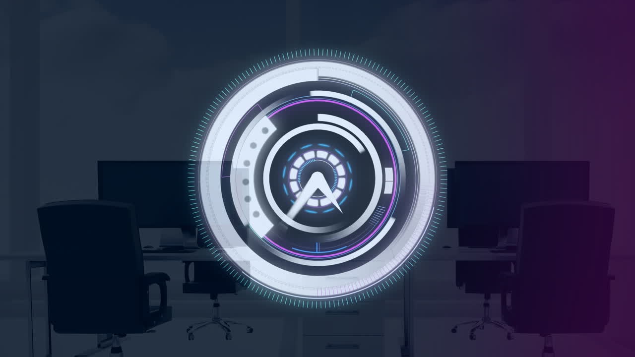 Animation of clock moving over office desks with computers