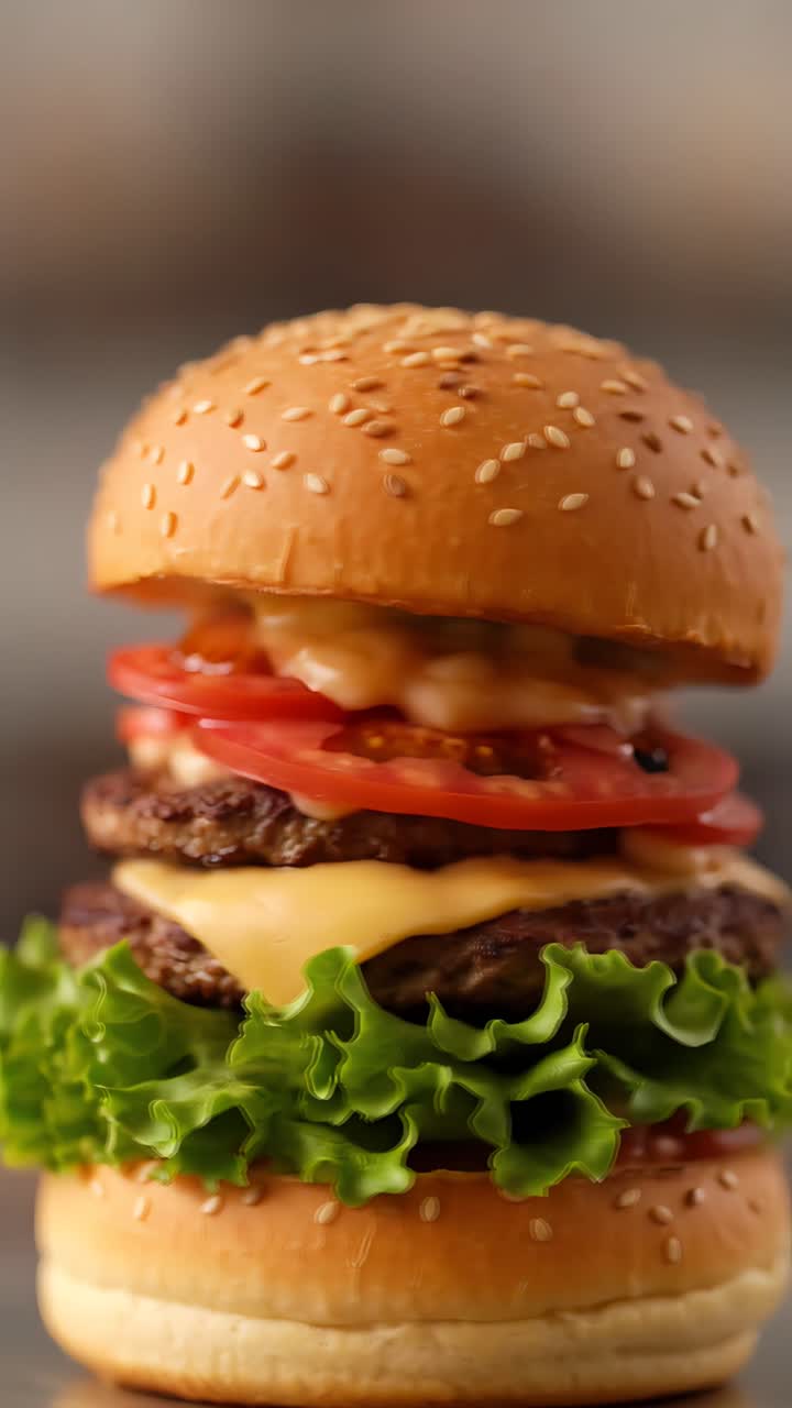 Hamburger Succoso Primo Piano Sfondo Bokeh 4K