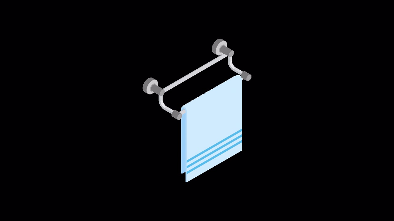 Animated Isometric Towel Rack with Hanging Blue Towel