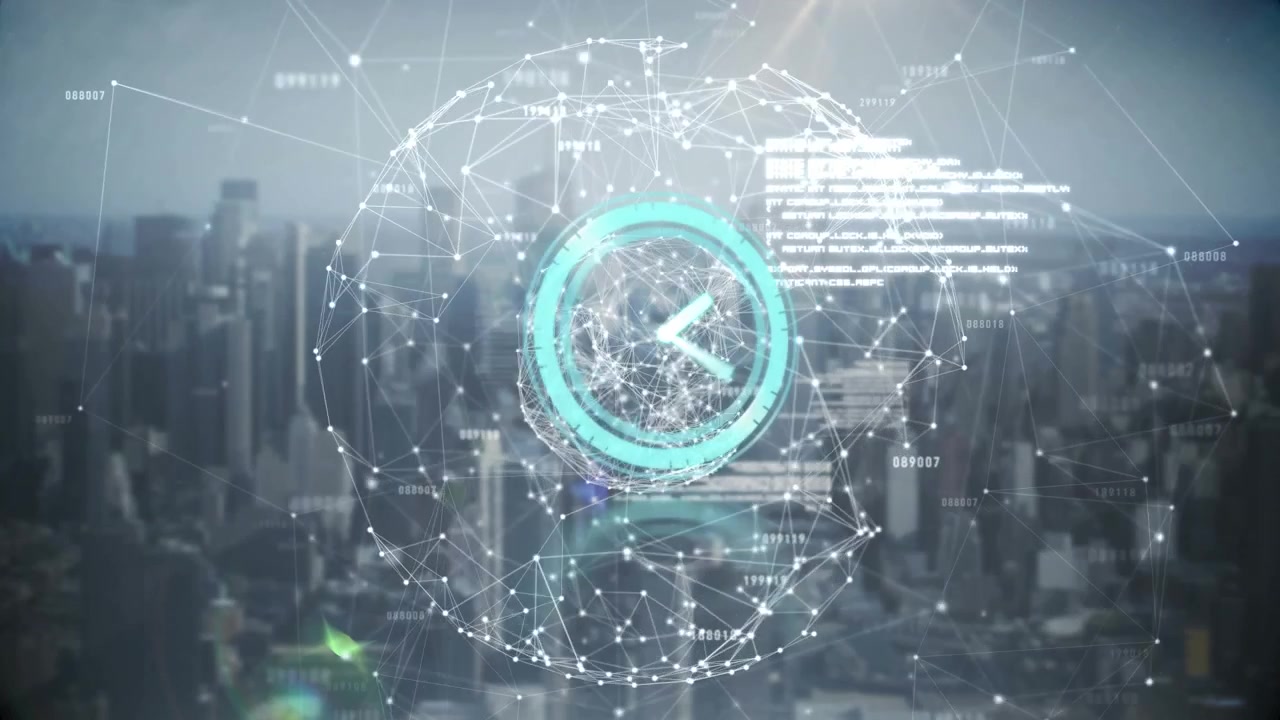 Animation of scope scanning and data processing over cityscape