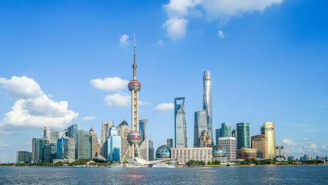 shanghai skyline and cityscape with huangpu river on a sunny day