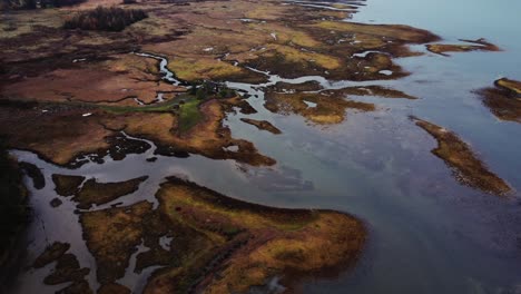 Aerial-view-of-a-river-delta-and-marshland-in-the-northwest