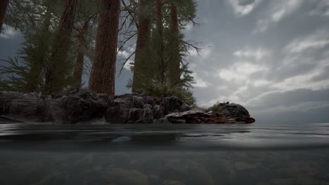 Half-underwater-in-northern-sea-with-rocks