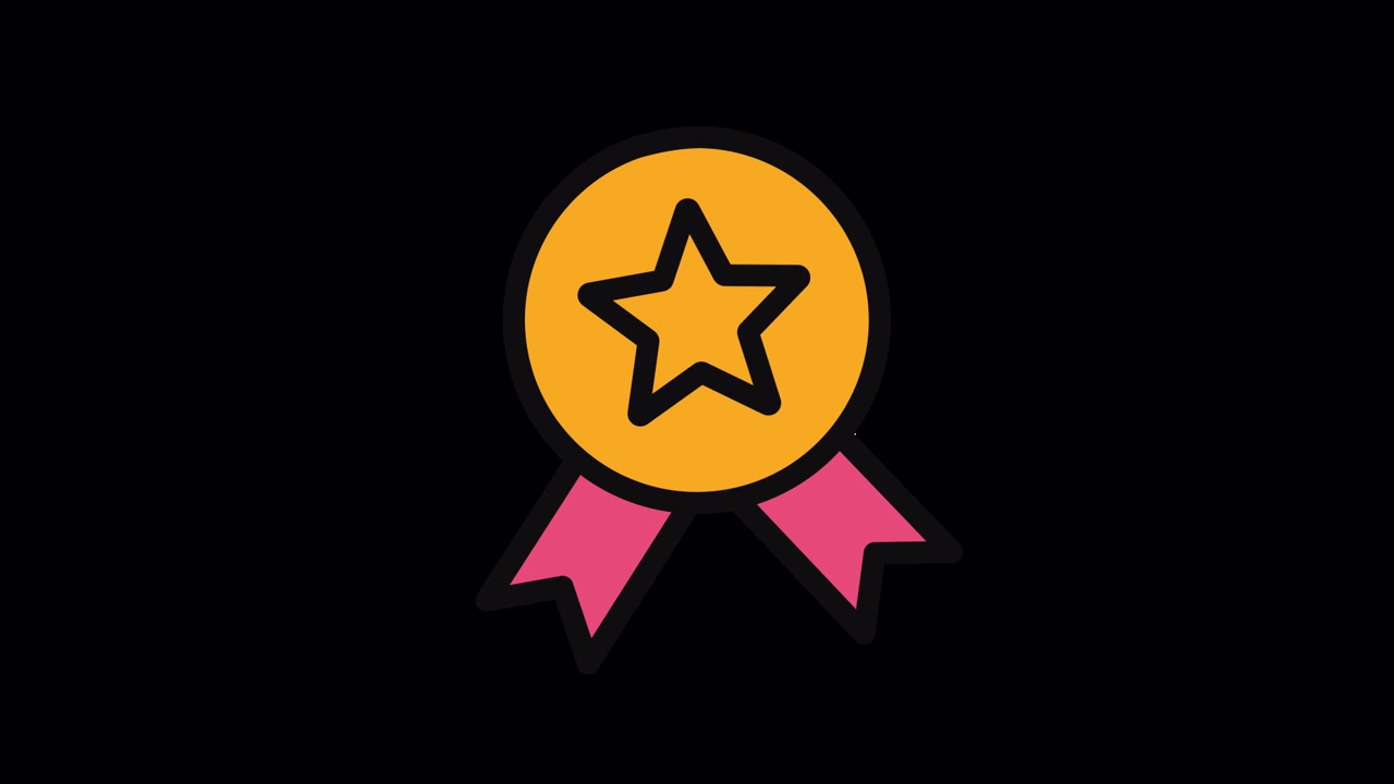 Animated Golden Medal Icon with Star and Pink Ribbons