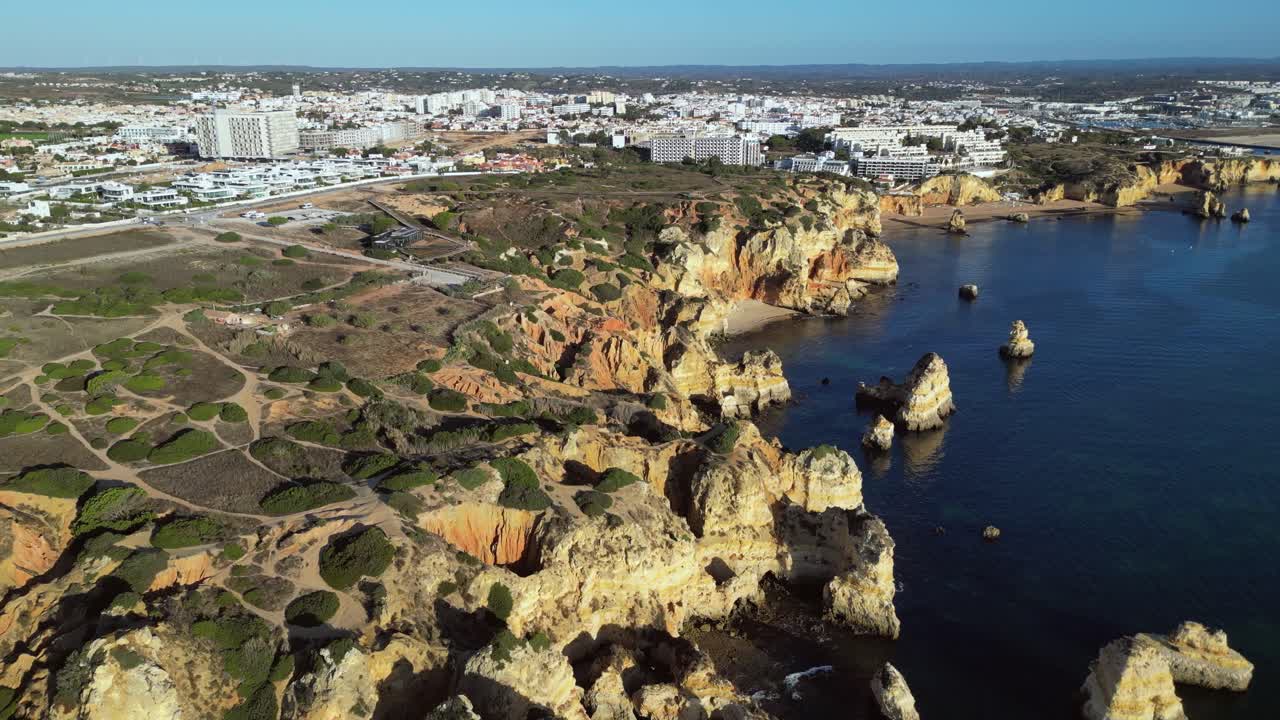 Aerial View of Dramatic Cliffs and Coastline in the Algarve, Portugal