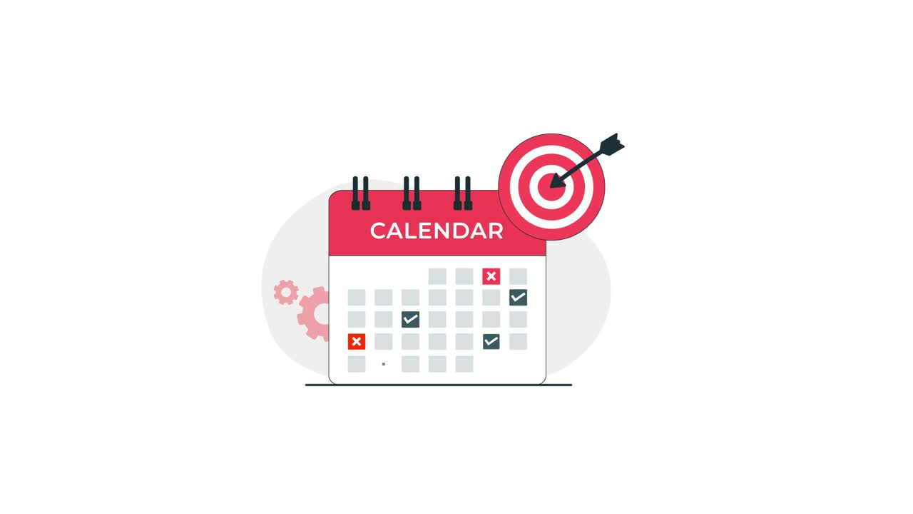 Calendario animato che mostra la gestione delle attività e il raggiungimento degli obiettivi
