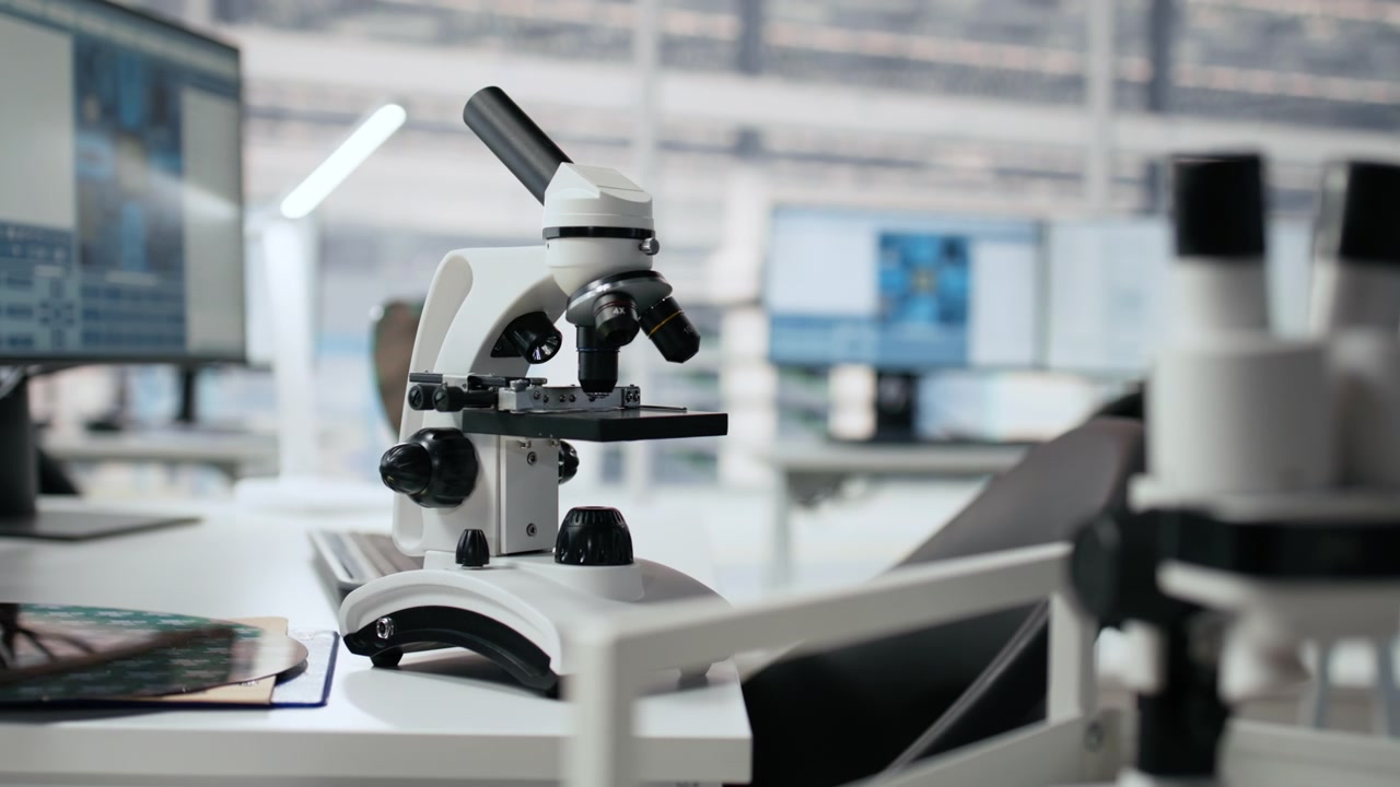 Microscope on a Desk in a Modern Scientific Laboratory