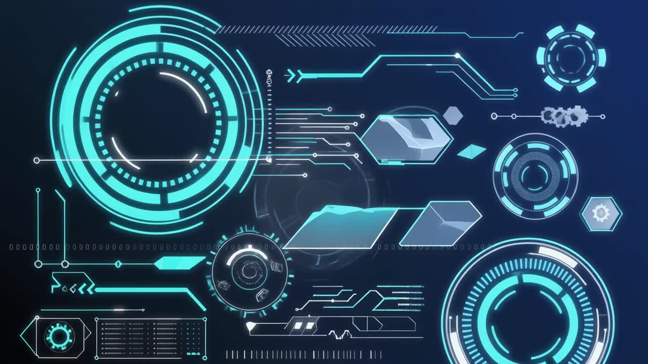 Abstract Futuristic Digital Interface with Animated HUD Elements