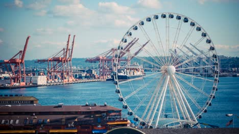 timelapse of seattle great wheel by elliot bay.united states.