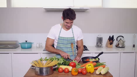 hombre guapo cortando verduras