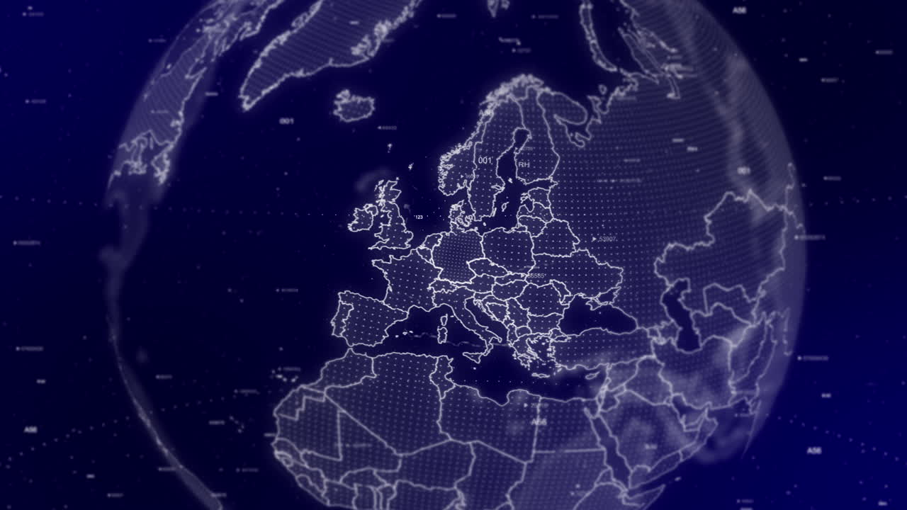 A cinematic video background showcases a digital globe rotating, zooming in on Germany country