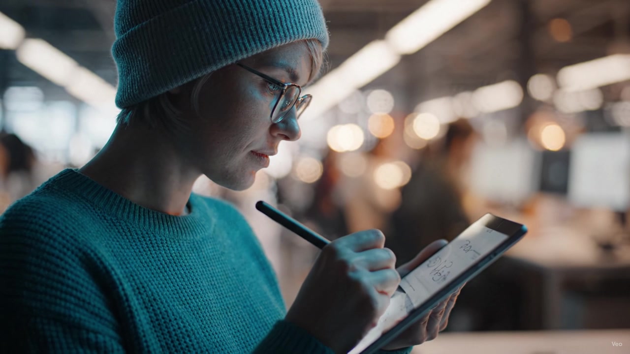 Focused Individual Engaged in Digital Illustration with Tablet in Modern Workspace, Highlighting Creativity and Technology Integration in a Collaborative Environment
