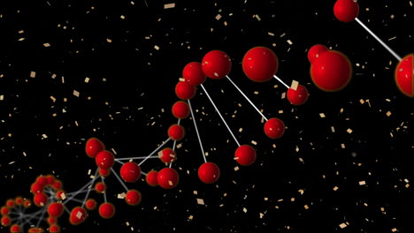 animação de confeti caindo e cadeia de dna 3d girando em fundo preto