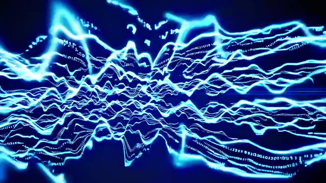 Dynamic Blue Data Waves with Flowing Binary Code