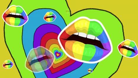 Animación-De-Labios-De-Arco-Iris-Sobre-Fondo-De-Corazones-De-Arco-Iris