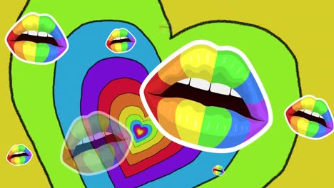 animación de labios arco iris sobre el fondo de corazones arco iris.