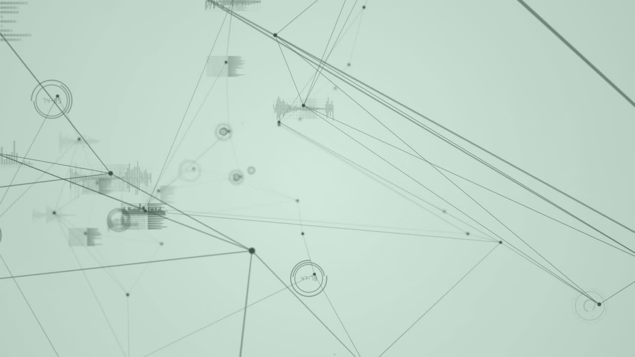 Animation of networks of connections and data processing over white background