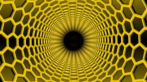 los hexágonos gruesos amarillos son un túnel sin fin que gira en zoom.
