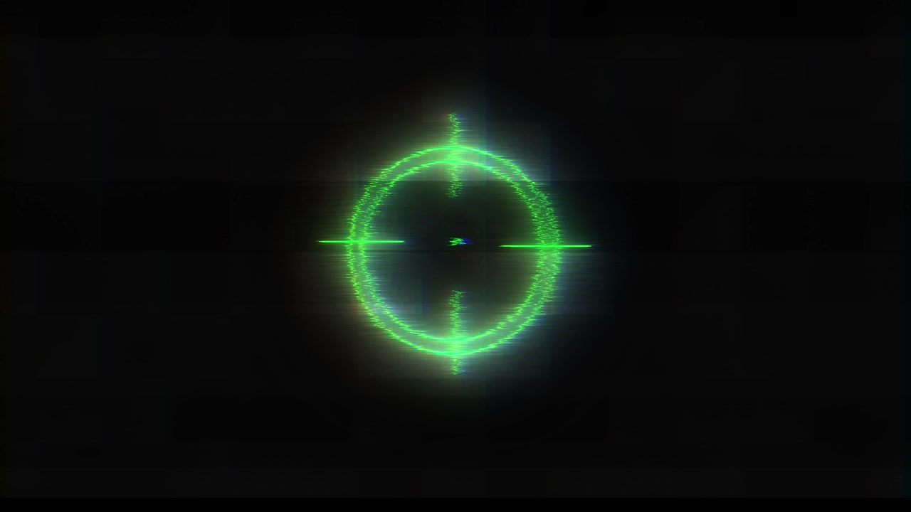 Digitale groene dradenkruis scanner visual met zwart tactisch scherm, gloeiende doelmarkeringen en zachte scan