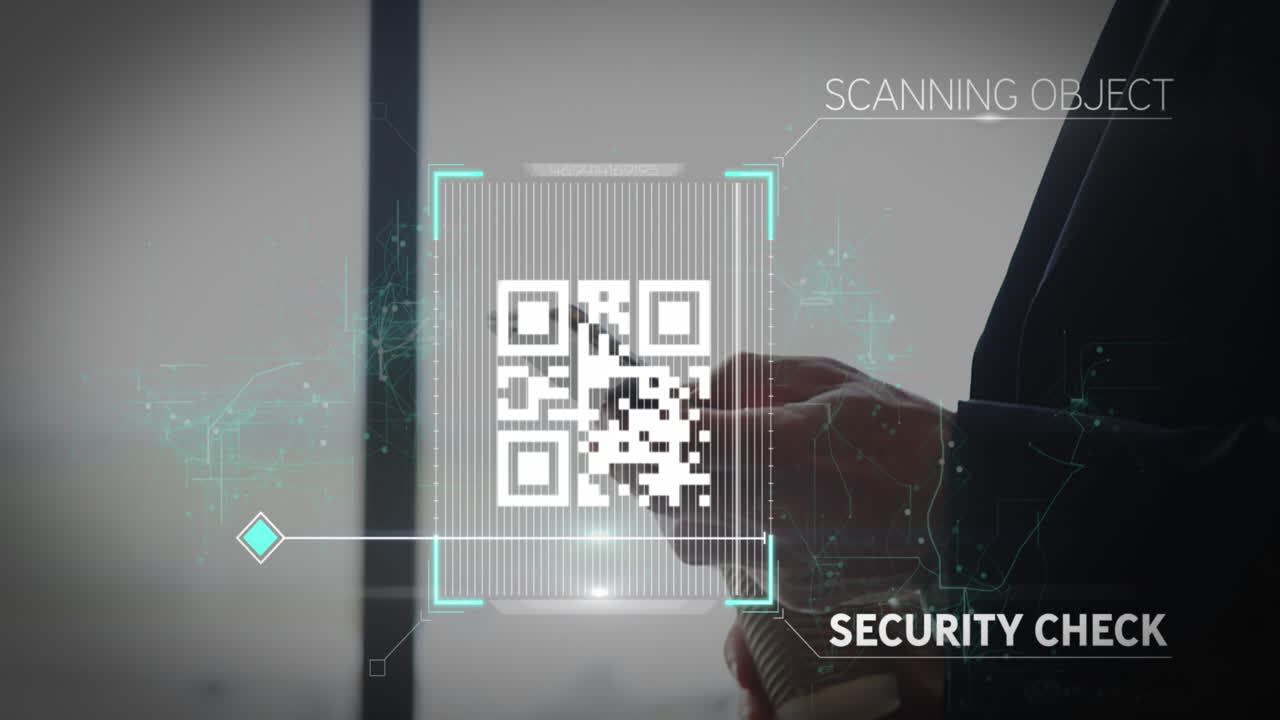 Animation of qr code scanner against caucasian businessman using digital tablet at office