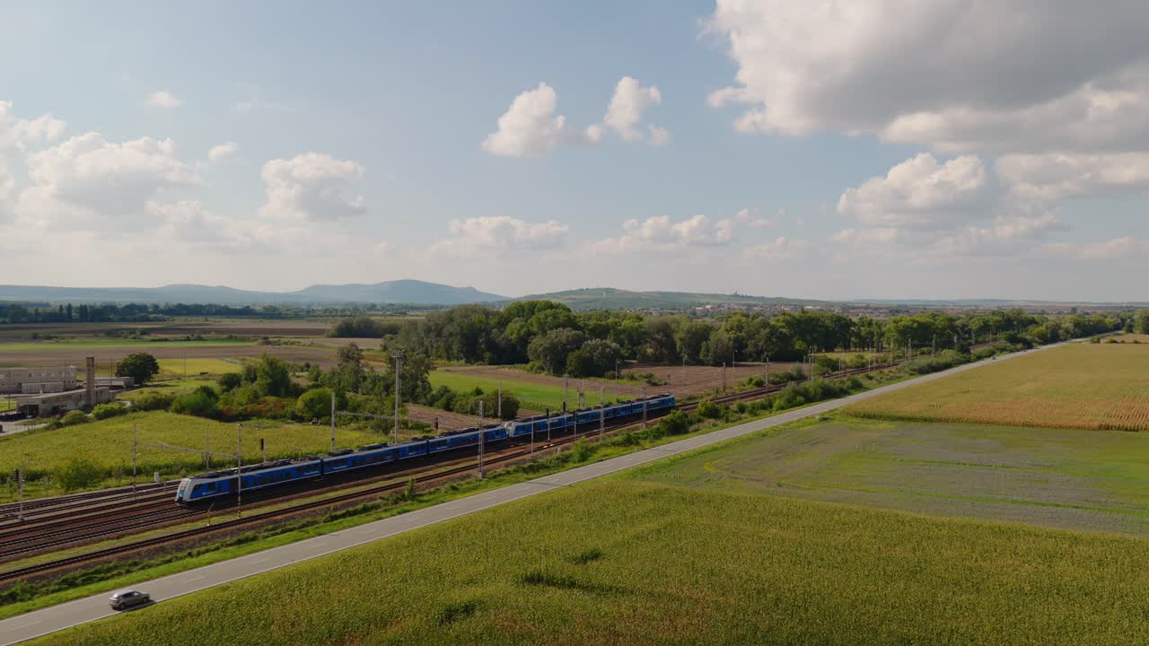 Train traveling through the countryside