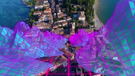 animación de montañas digitales sobre el paisaje urbano
