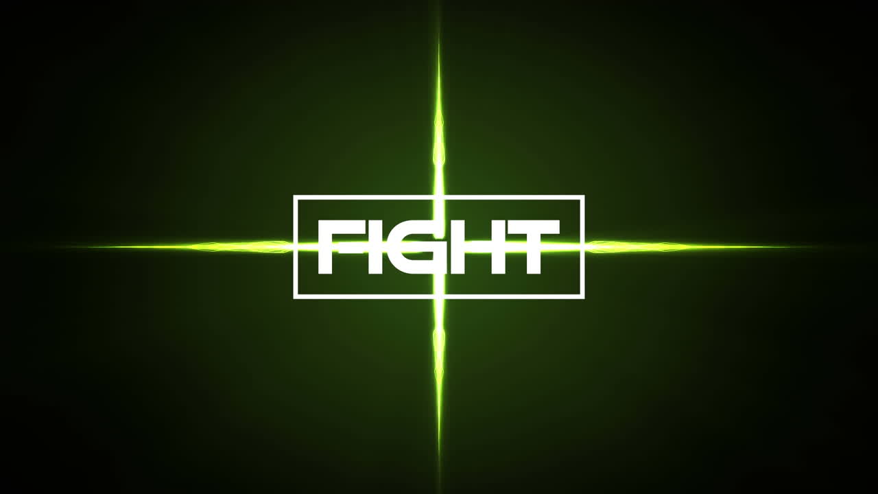 검은 바탕에 녹색 불빛 위에 싸움 텍스트의 애니메이션