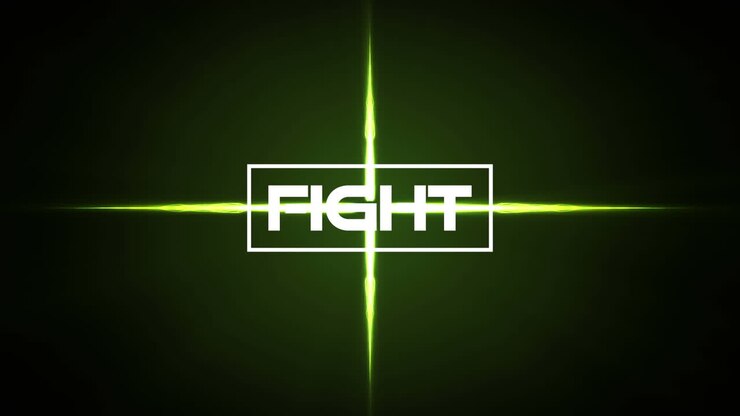Animazione del testo "fight" su luci verdi su sfondo nero