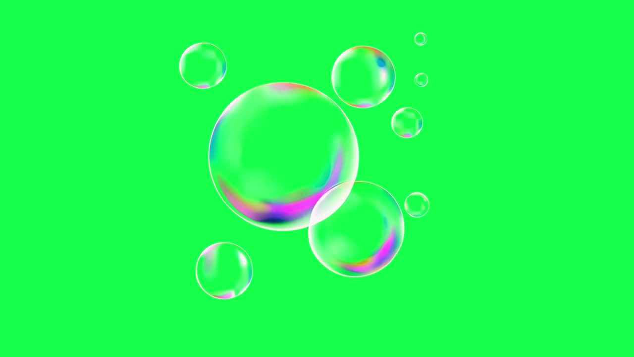 Colorful bubbles animation, transparent 4K video, green screen
