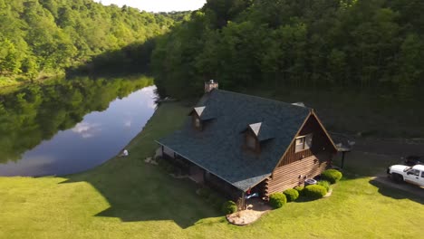 this is a beautiful shot of a cabin on the side of a private lake