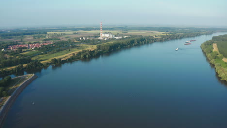 aerial view of river and power plant