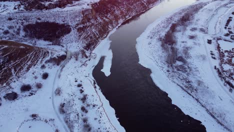 Drone-footage-of-Calgary's-real-estate-during-a-beautiful-winter-sunrise