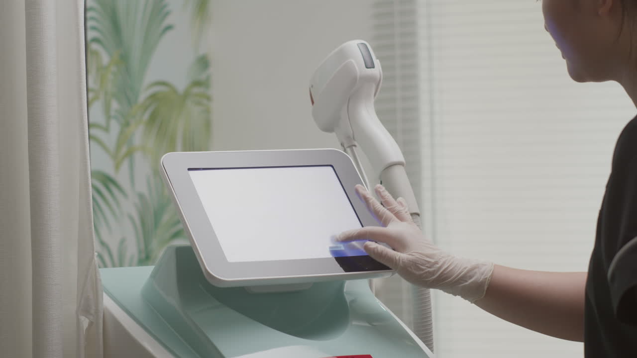 Specialist Setting Equipment before Procedure of Laser Epilation