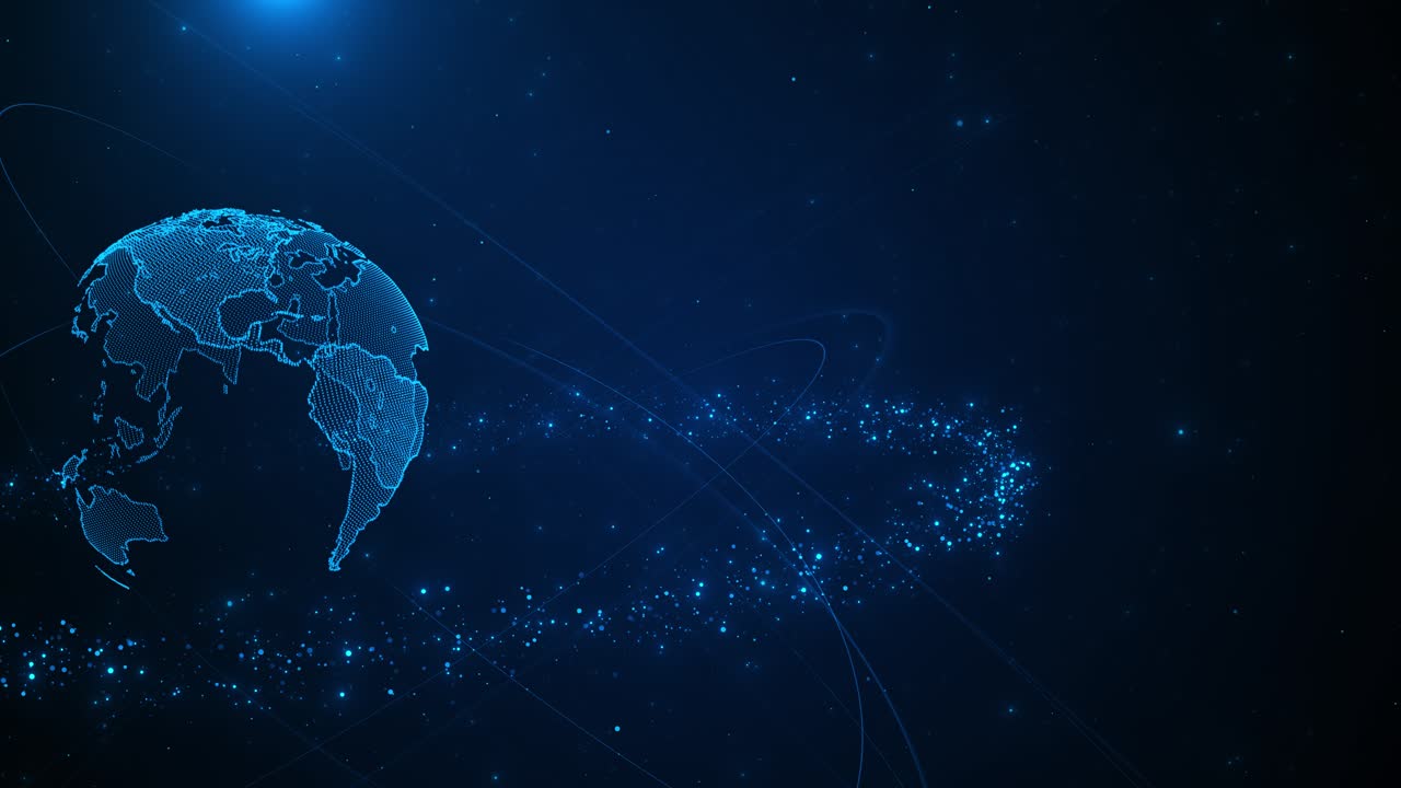 Digital planet with connecting lines data exchange information distribution global grid data