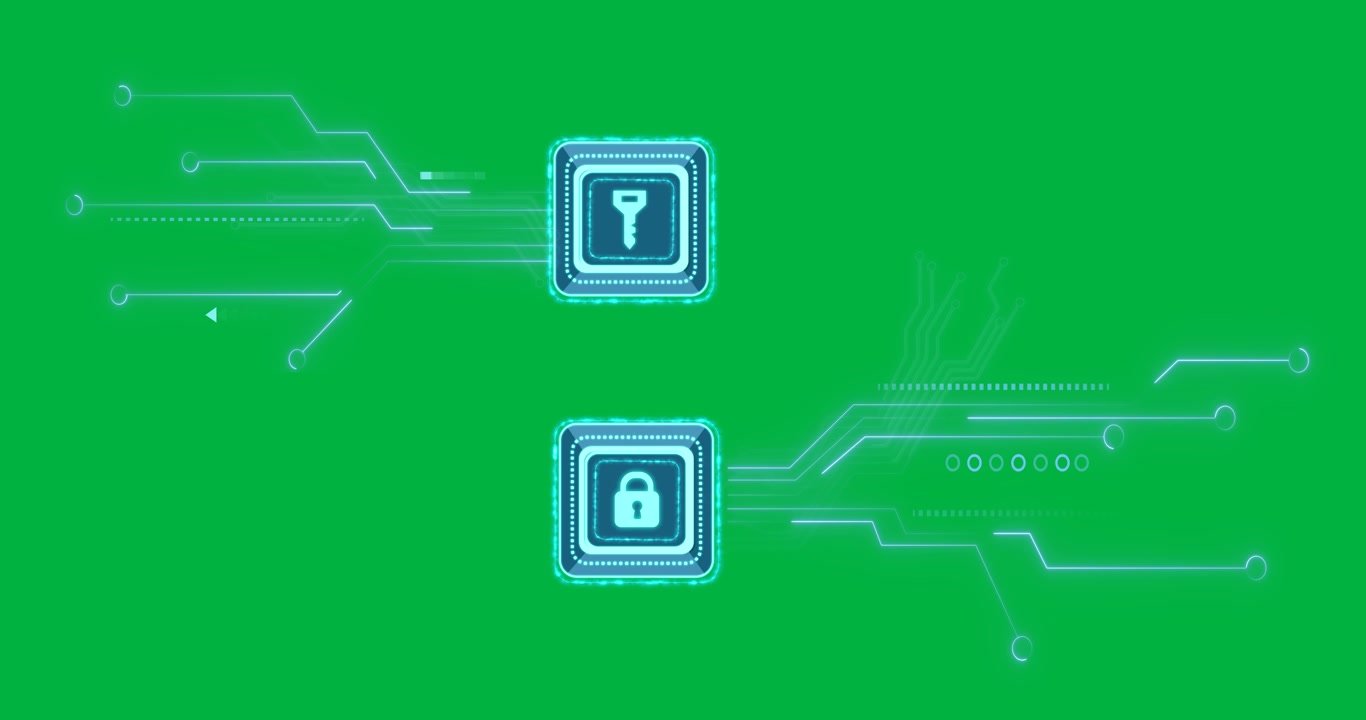 Animation of computer circuit element with online security key on transparent background