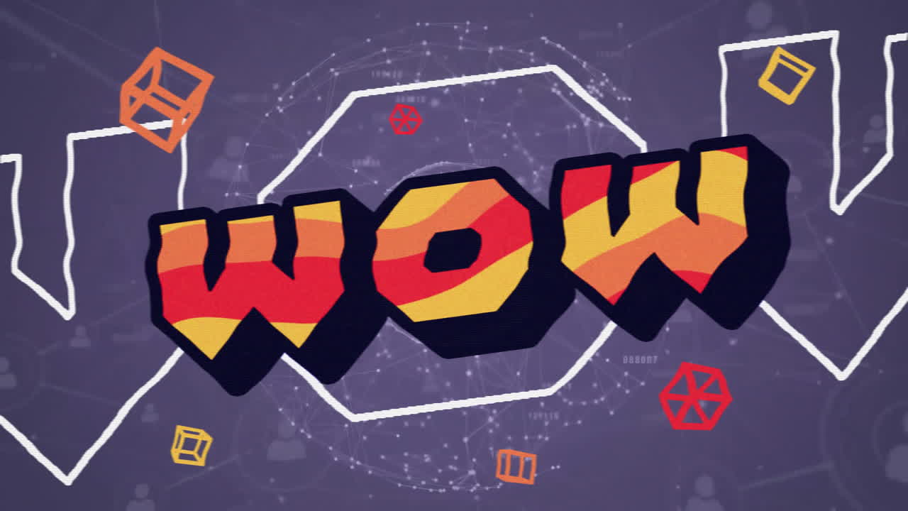 회색 배경에 연결된 지구상의 와우 텍스트의 애니메이션