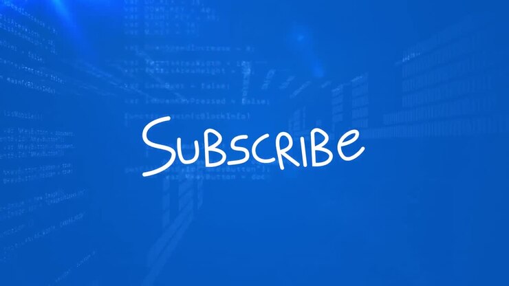Animation of subscribe text over data processing on blue background