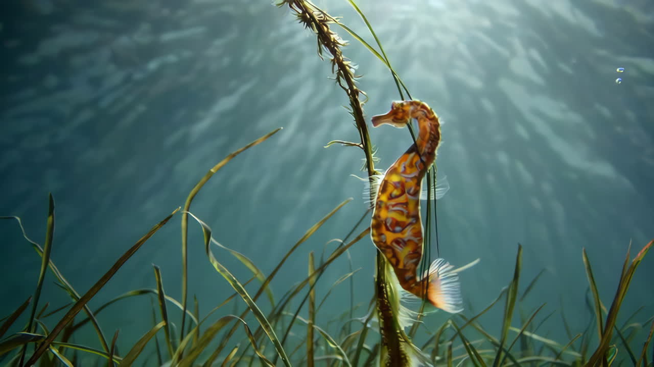 Sea Horse Camouflaged in Sea Grass