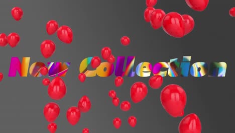 Animation-Roter-Luftballons-über-Neuem-Kollektionstext-Auf-Grauem-Hintergrund