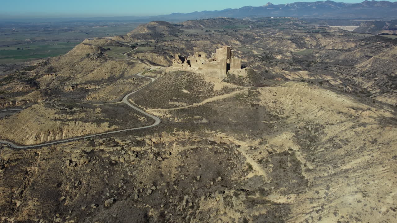 Aerial View of a Majestic, Abandoned Castle in the Desert