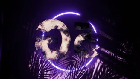 glowing circle and abstract shapes animation over dark background with palm leaves