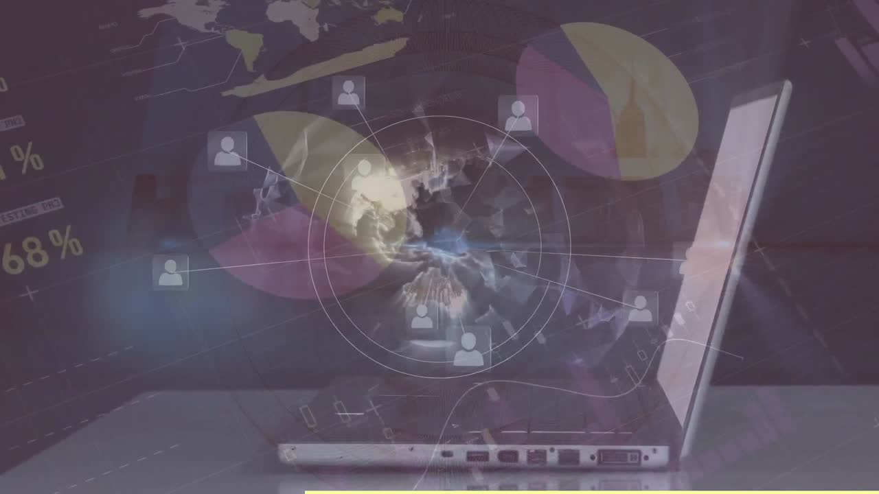 animación de redes de conexiones y procesamiento de datos a través de portátiles